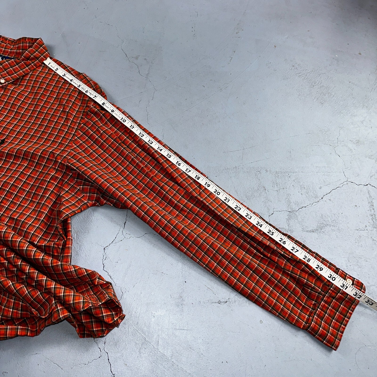 Ralph Lauren Classic Fit Button Down VTG Shirt Mens 2XL Orange Plaid Blue Label