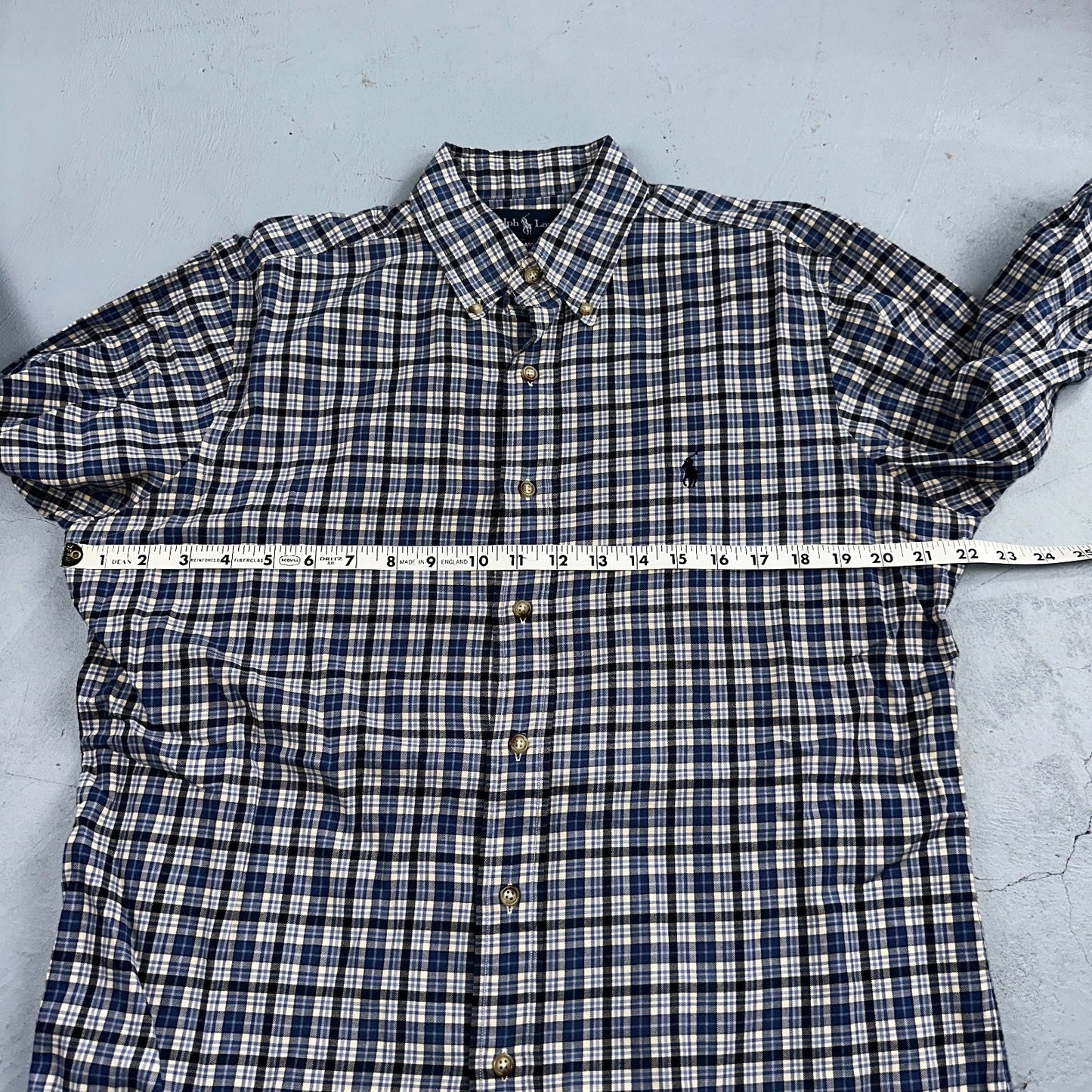 Ralph Lauren Button Up Shirt Men’s M Blue White Checker Plaid Long Sleeves