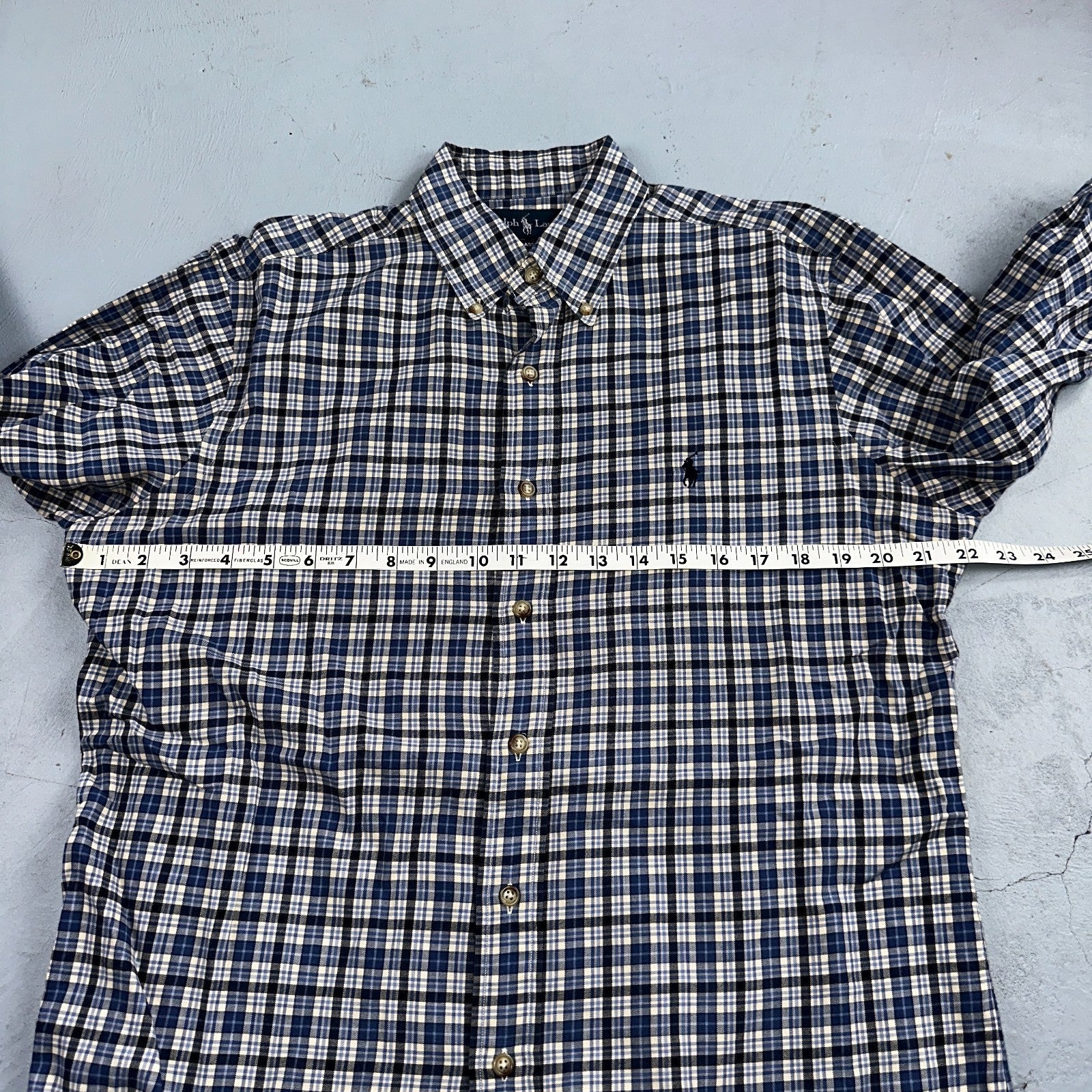 Ralph Lauren Button Up Shirt Men’s M Blue White Checker Plaid Long Sleeves