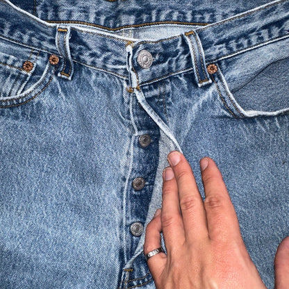 Levis 501 Vintage 90s USA XX Straight Leg Jeans Blue Light Wash 35x34 Act 33x31