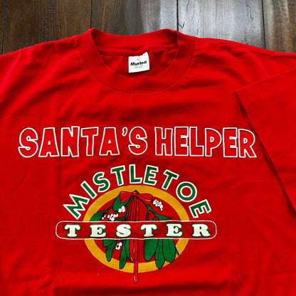 Santa Helper Mistletoe VTG T Shirt 90s Red Tester Single Stitch Funny Christmas