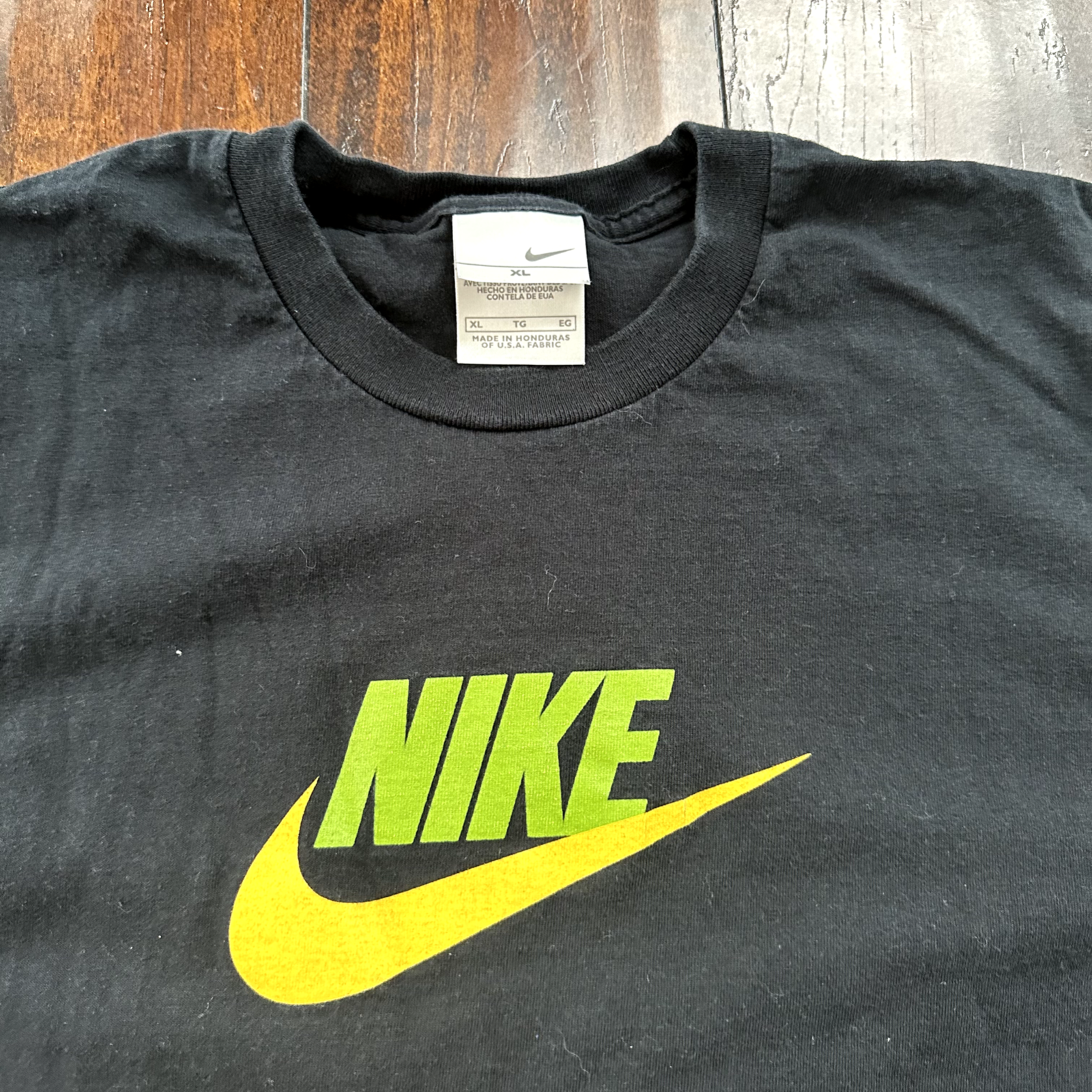 Vintage T Shirt Nike Basic Swoosh Black Y2K Yellow Green Oregon Ducks XL