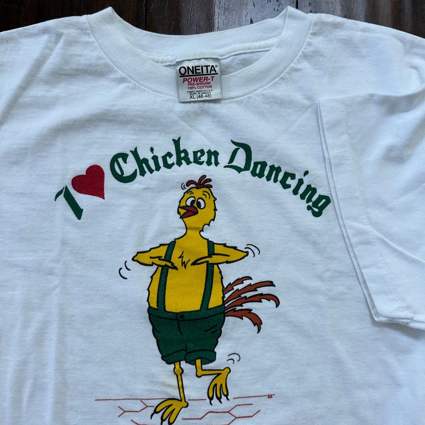 Oneita Chicken Dance Funny VTG T Shirt Oregon Humor Animal Farm 90s Oktoberfest