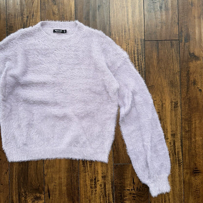 Nasty Gal Womens Fuzzy Sweater Purple Crew Neck Long Sleeve Mohair Vtg Style