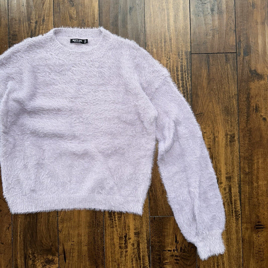 Nasty Gal Womens Fuzzy Sweater Purple Crew Neck Long Sleeve Mohair Vtg Style