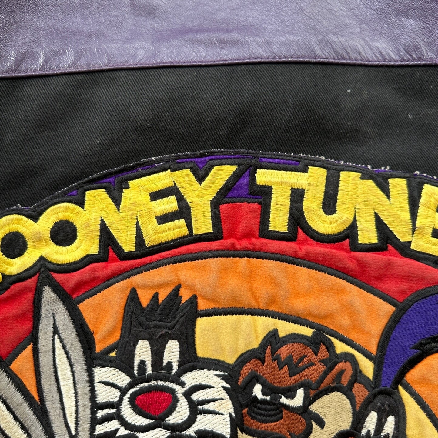 VTG 1992 Jeff Hamilton Looney Tunes Leather Canvas Jacket XL 90s Rap Cartoon Art