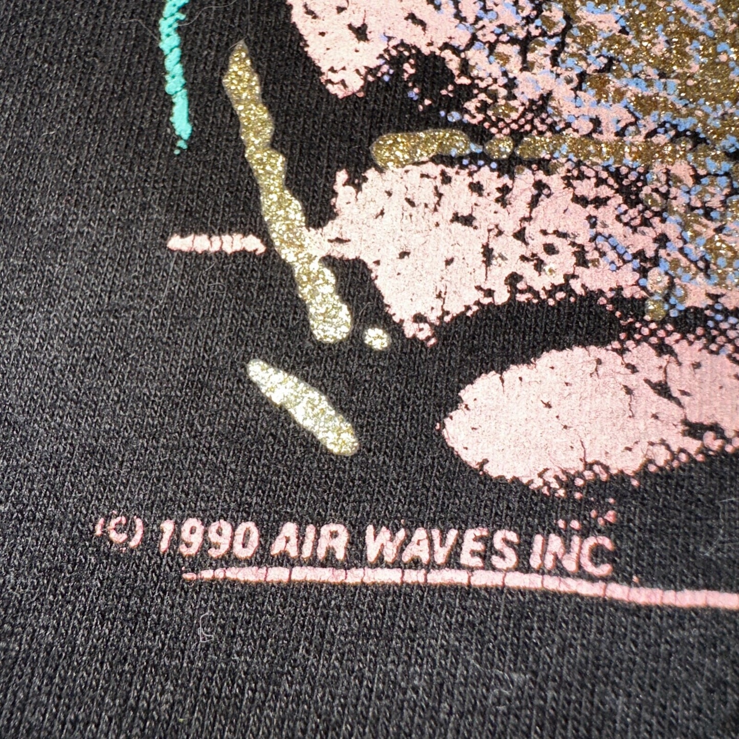 Vintage Airwaves T Shirt XL Black Cat Painted Artsy Screen Stars 1990 Rare Rap