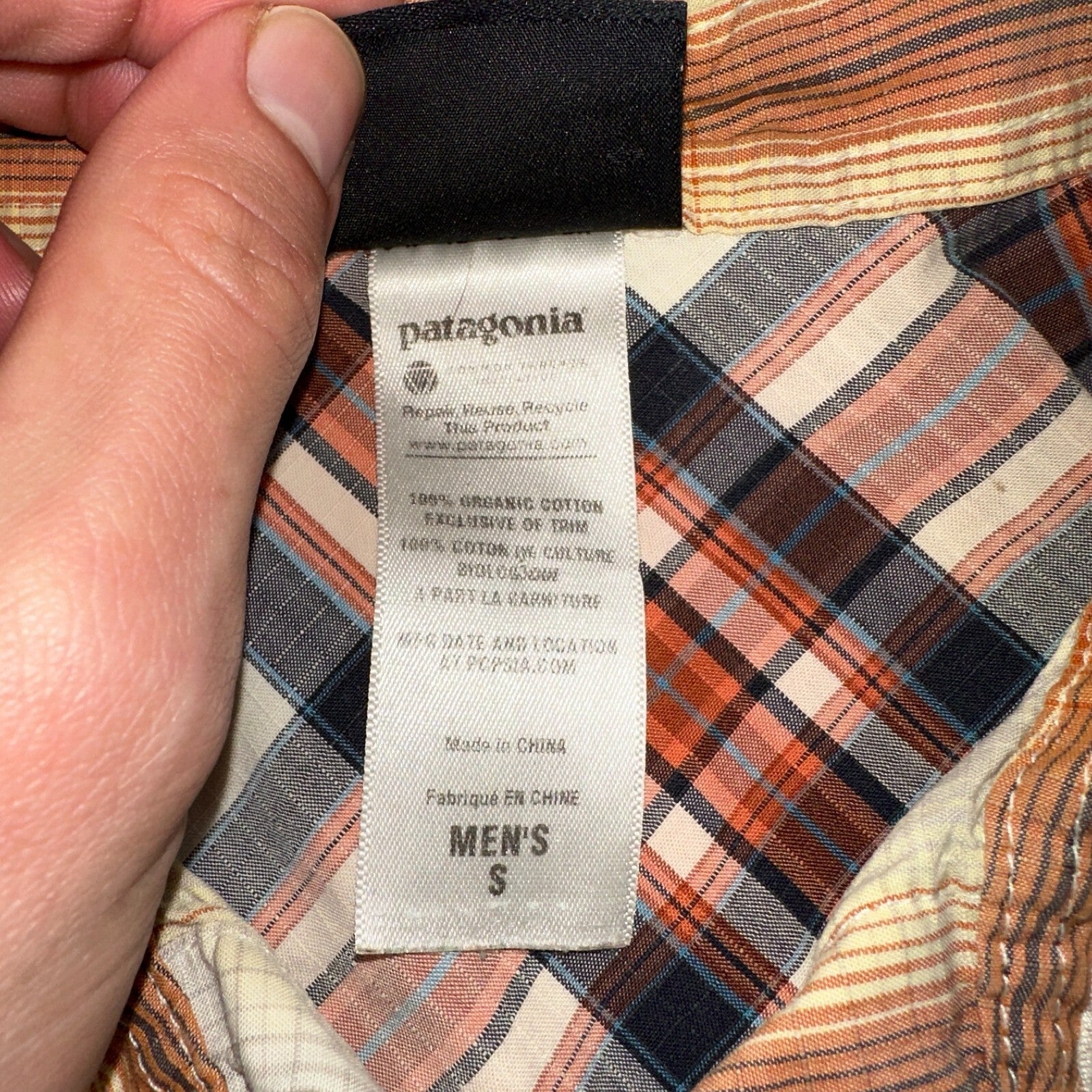 Patagonia Men's Button Down Short Sleeve Shirt S Organic Cotton Plaid Fall