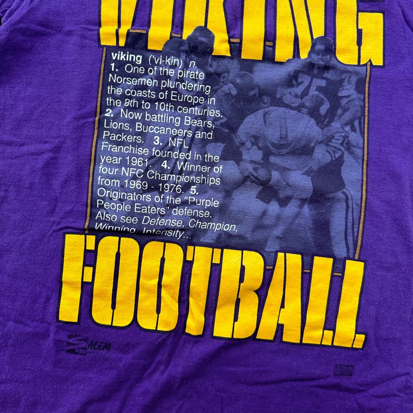 Viking Football Salem Vintage T Shirt Sports NFL Purple Single Stitch Minnesota