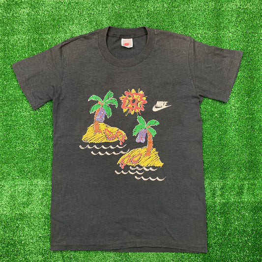 Nike Vintage T Shirt Mens Palm Tree Beach Sandals Florida Beach Summer 80s Black