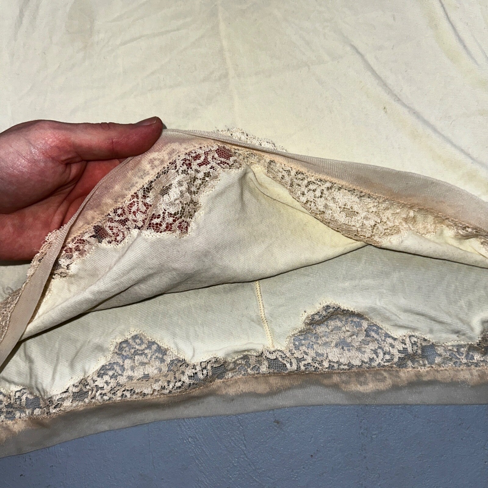 Vintage 1970s Charm Lingerie Slip Dress Sleepwear Full Sweep Nightgown Lace 70s