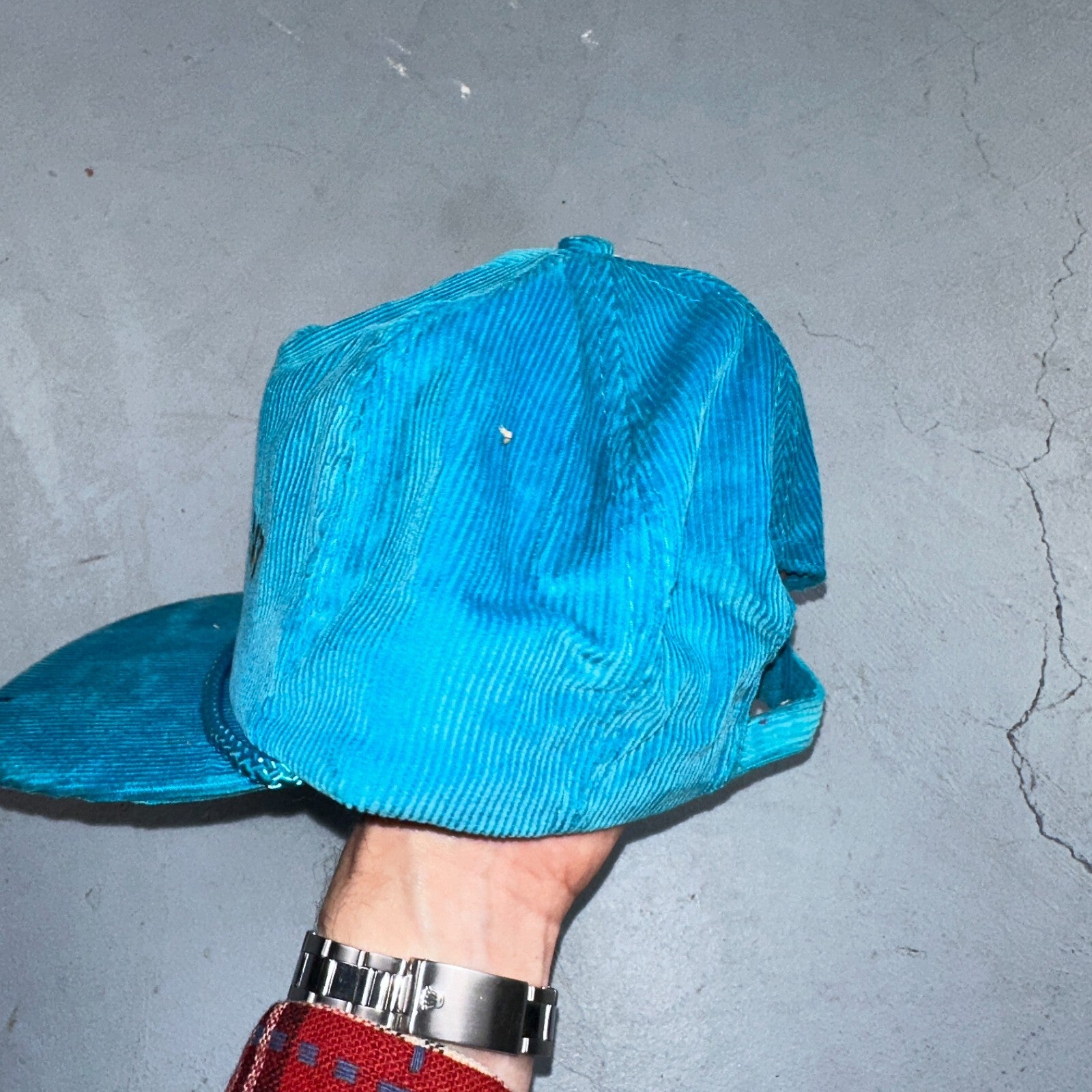 Baker Montana Ross Management Corduroy VTG Hat Cap Snapback Blue Fun Text Otto