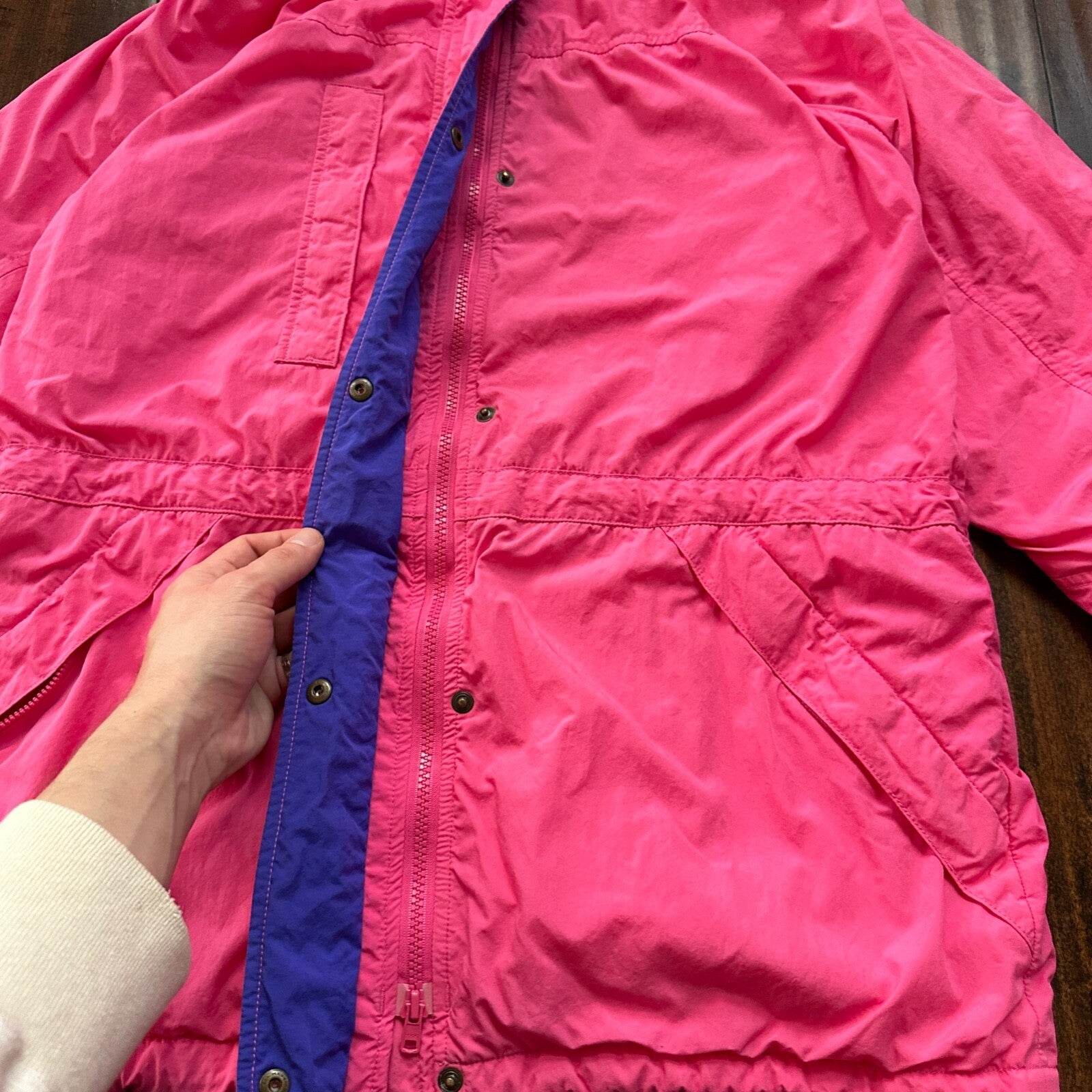 Vintage Eddie Bauer Womens Goretex Rain Jacket Coat M PINK Purple 90s Parka