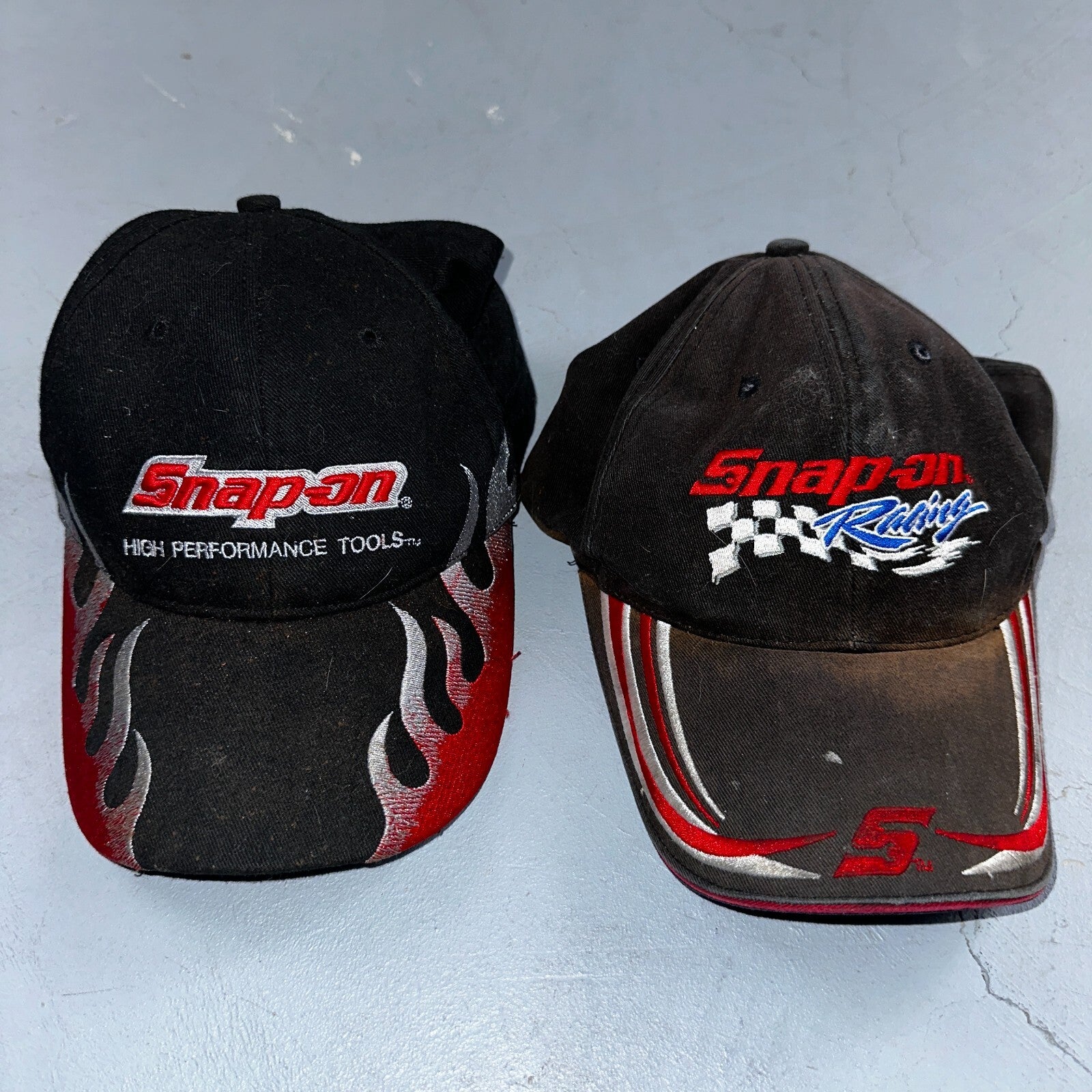 Snap On Racing Lot of 2 VTG Hat Cap Snapback Black Flames Y2K Dirty Cool Cars