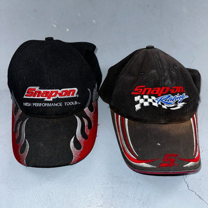 Snap On Racing Lot of 2 VTG Hat Cap Snapback Black Flames Y2K Dirty Cool Cars