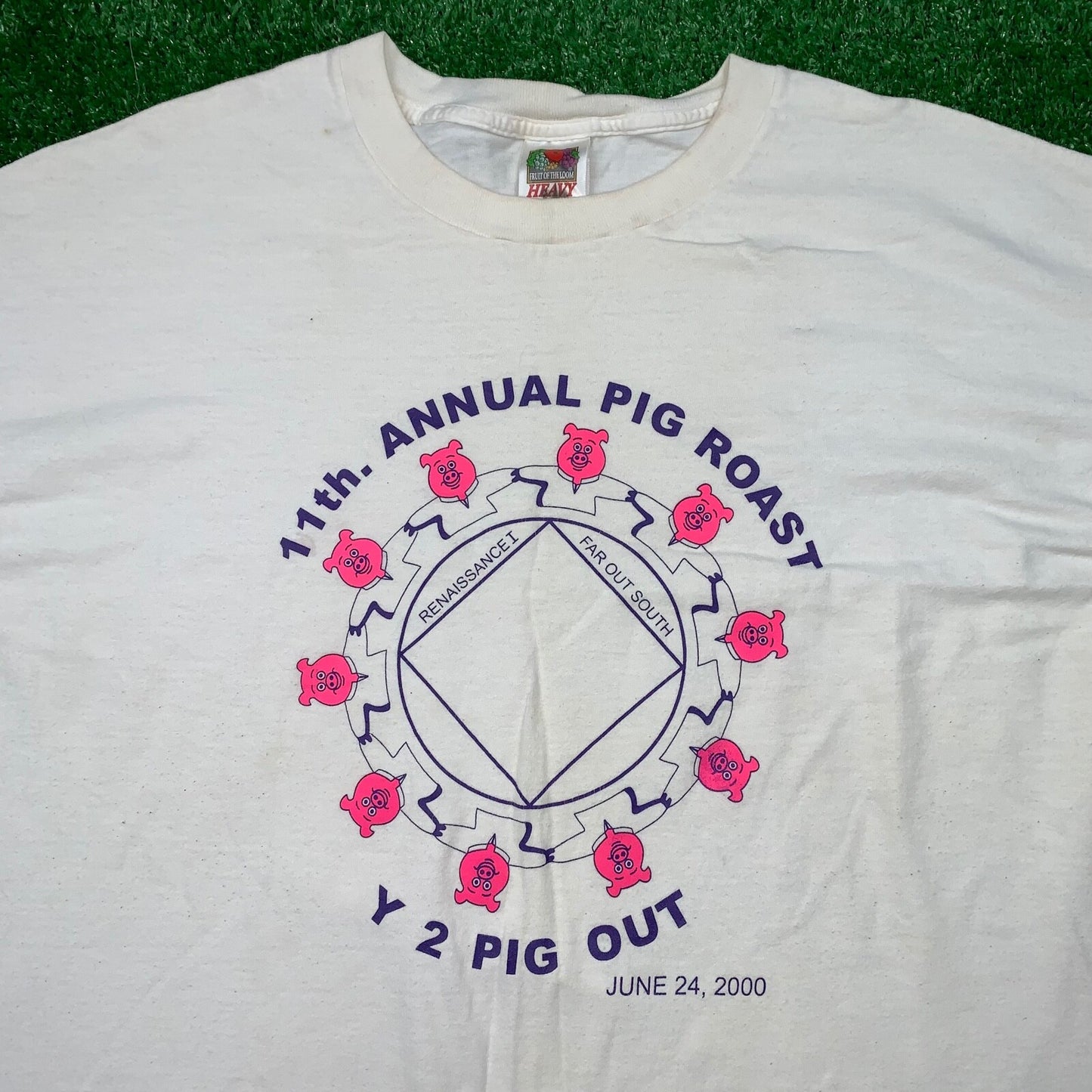 Pig Roast Vintage T Shirt June 24 2000 Funny Cartoon Love Bacon Food Y2K 90s