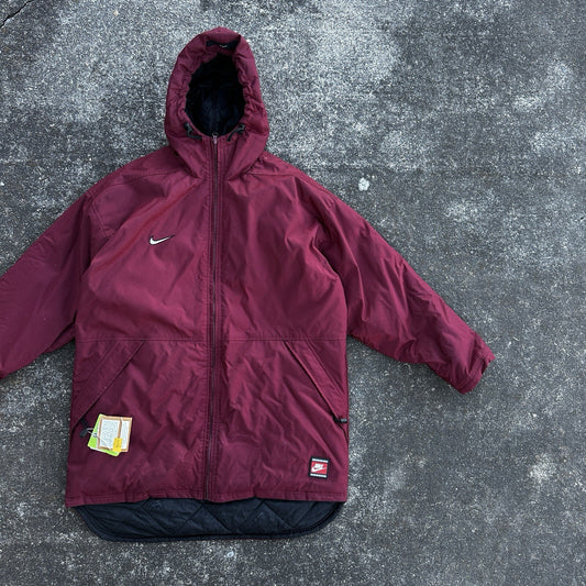 VTG 90s Nike Team Sports Logo Spellout Coat Jacket Parka Men’s M 1990s Red