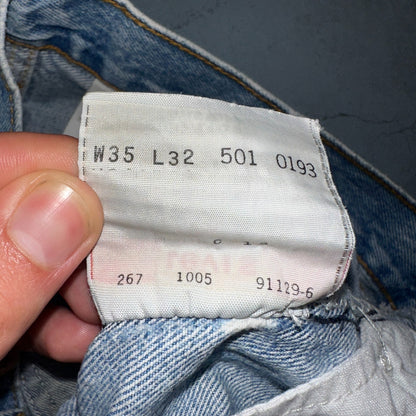 Levis 501 Vintage Y2K 90s XX Straight Leg Jeans Blue Light Wash 35x32 Act 32x29