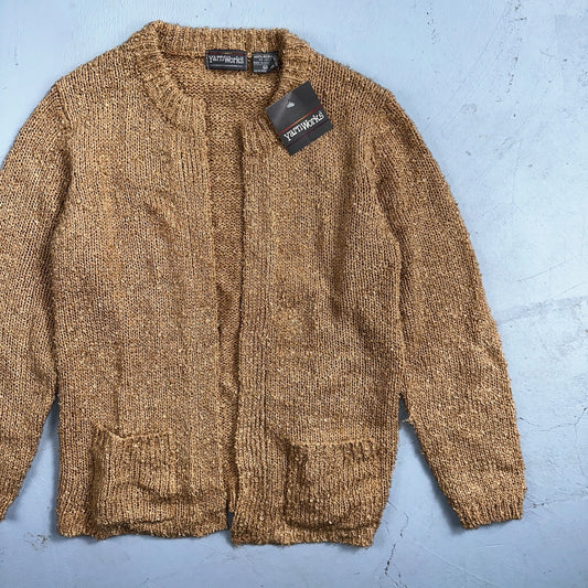 YarnWorks Cardigan Sweater Womens Medium Knit Casual Soft New Tags Beige