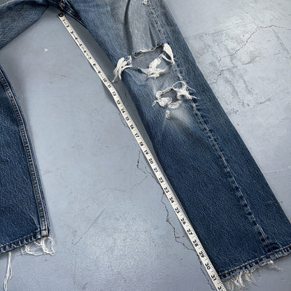 Levis 501 Vintage Y2K XX Straight Leg Jeans Rips Blue Med Wash 33x36 Act 31x31