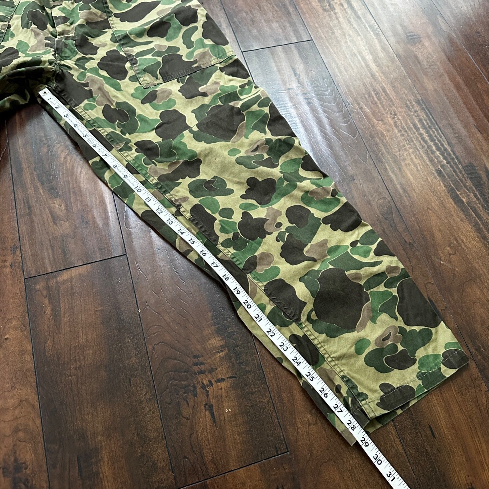 Vintage 60s 70s Sears Frog Skin Camo Pants Talon Zip USMC WWII Military 32x29