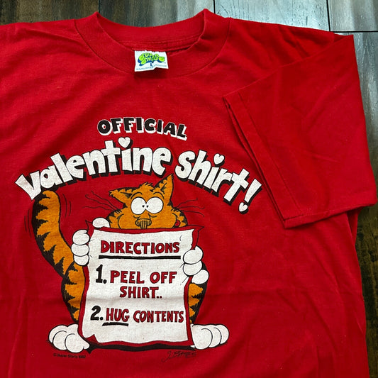 Valentine Shirt Cute Cat VTG T Shirt Single Stitch Official Red Heart Love 90s