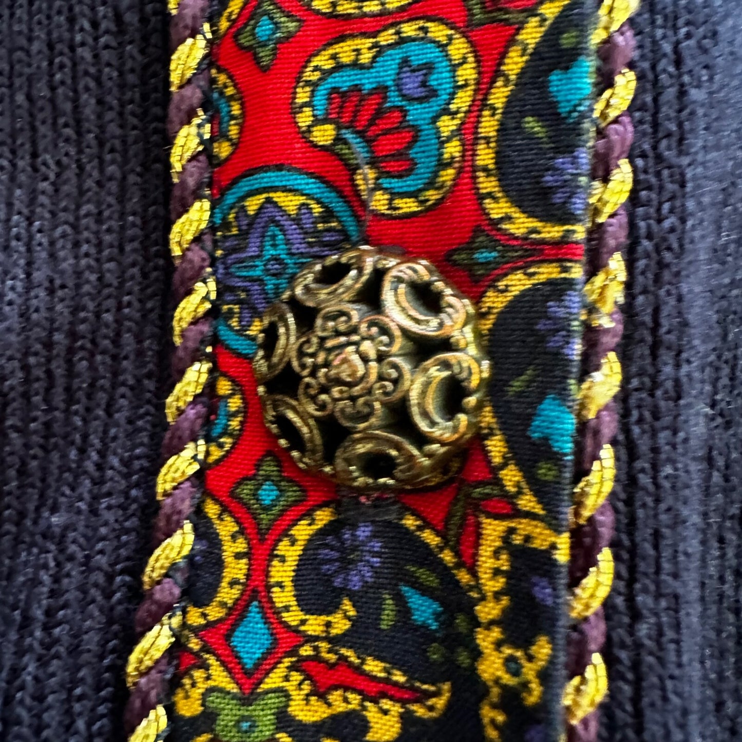 Jeffrey and Dara by Linda Hutley Knit Blazer Paisley VTG Navy Cardigan 90s