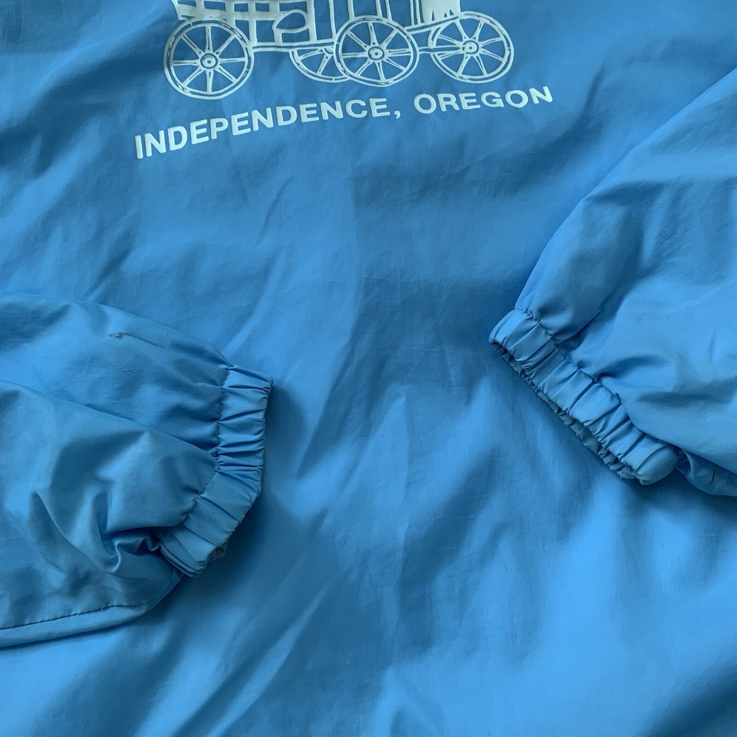 Vintage Oregon 80’s Hartwell Baby Blue Satin Jacket Lined USA Independence 1950