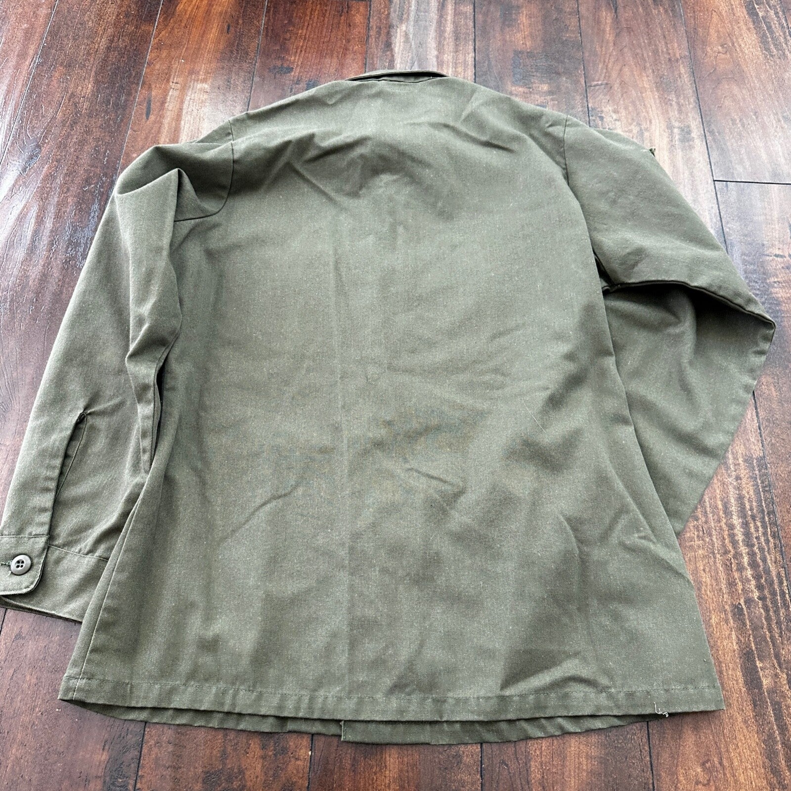VTG US Military Shirt Mens 15.5 Green OG 507 Utility Patches Jacket 1980 USAF