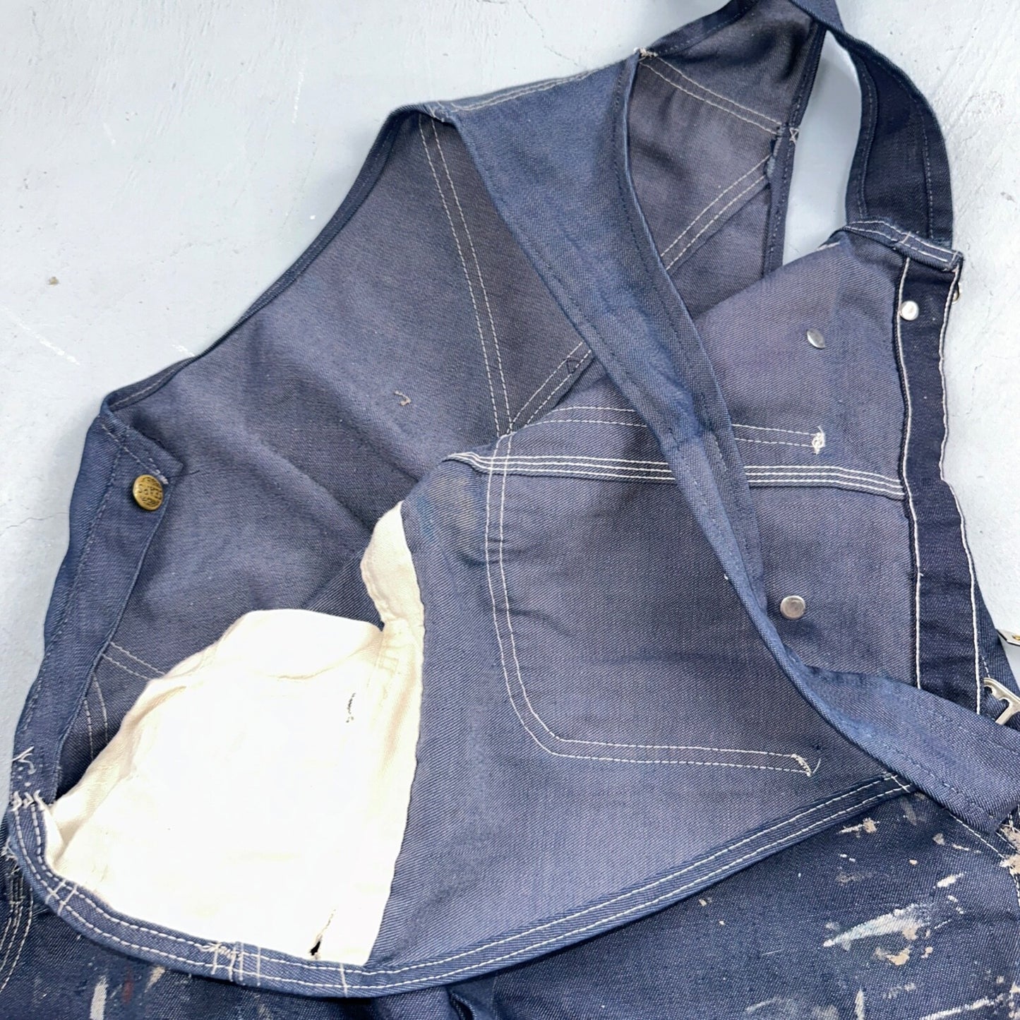 Vintage Sears Sanforized Denim Union Made Blue Jean Bib Overalls 36x28 60s