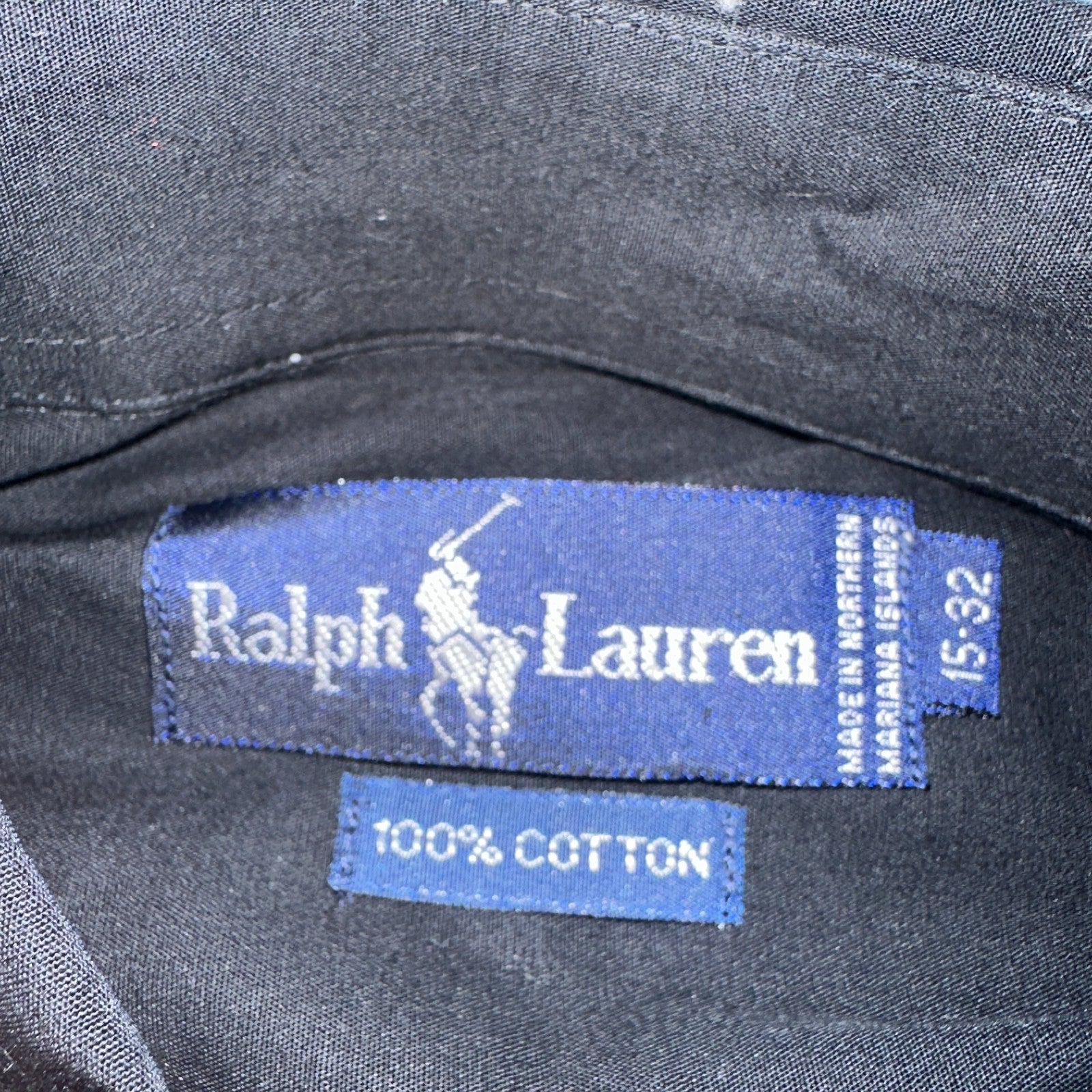 Polo Ralph Lauren Men's Black Solid Classic VTG 100% Cotton Button Shirt 15 32
