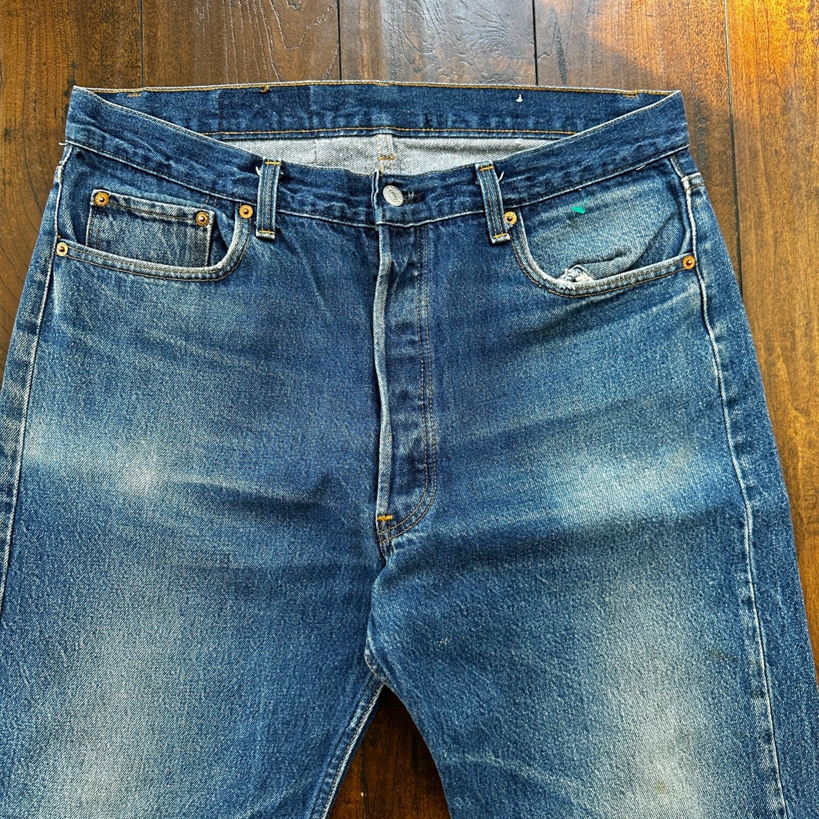 VTG 80s Levis 501 Button Fly 38x36 USA Tag Jeans Straight Wash Blue XX Act 34x31