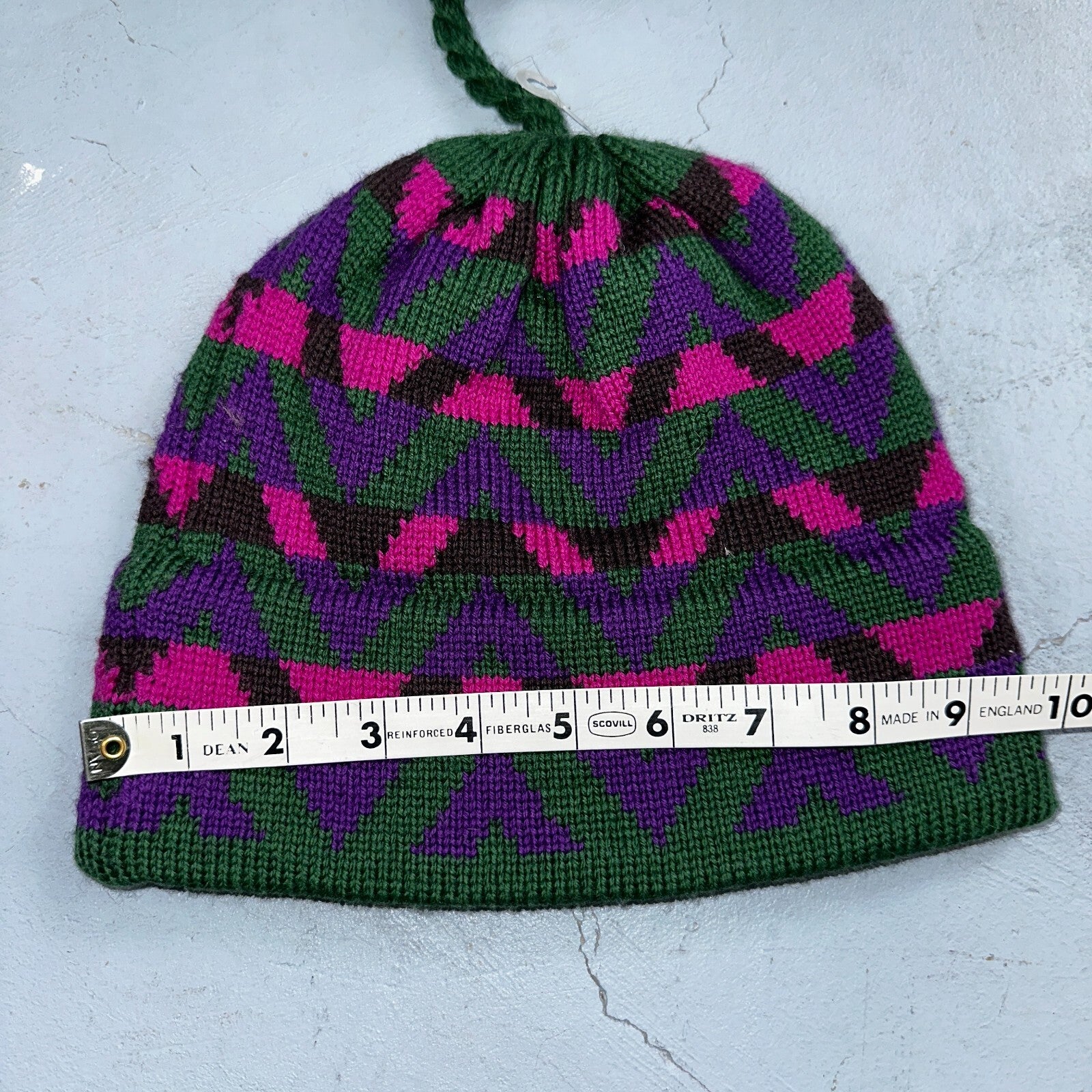 Vintage Mountain Ladies & Ewe Wool Pink Blue Knit Ski Hat Cap One Size Tassels