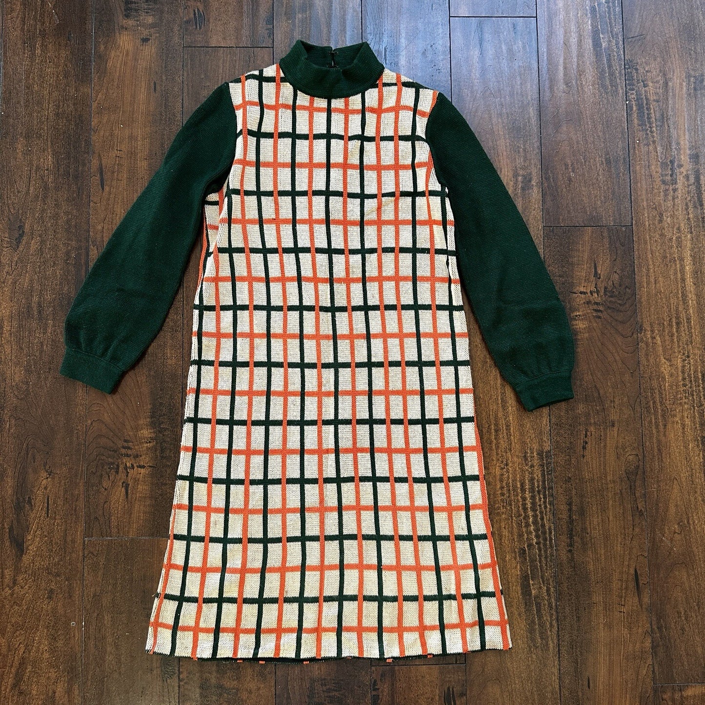 Silverworm Vintage Rockabilly Orange Green Dress Sweater 1960s 60s Checker