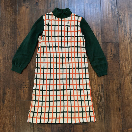 Silverworm Vintage Rockabilly Orange Green Dress Sweater 1960s 60s Checker