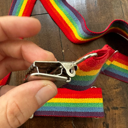 Vintage Rainbow Clip Suspenders Mindy Clown 2” Wide Elastic 70s 80s Pride