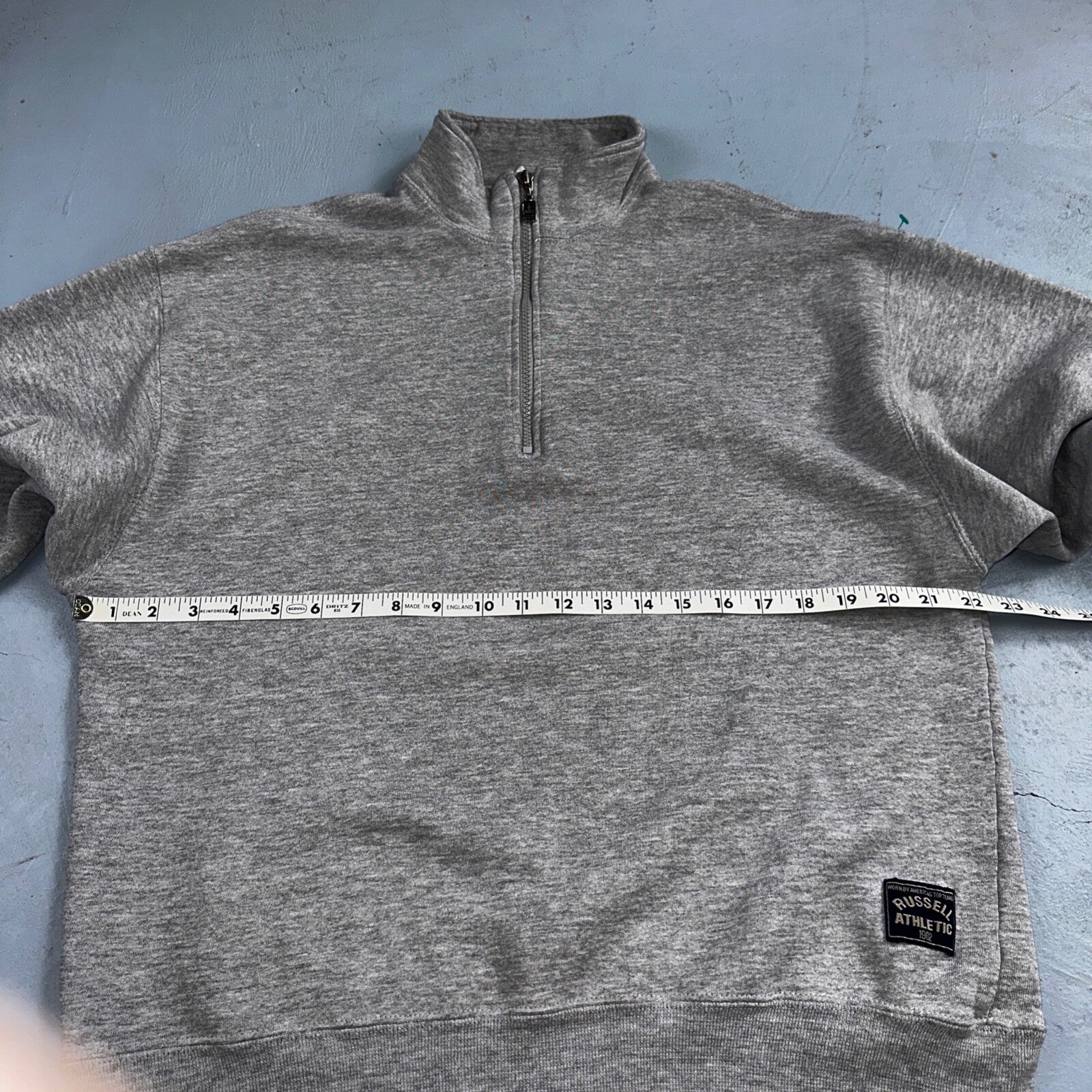 Russell Athletic USA L Sweatshirt 90s VTG Crewneck Gray Basic Blank Quarter Zip