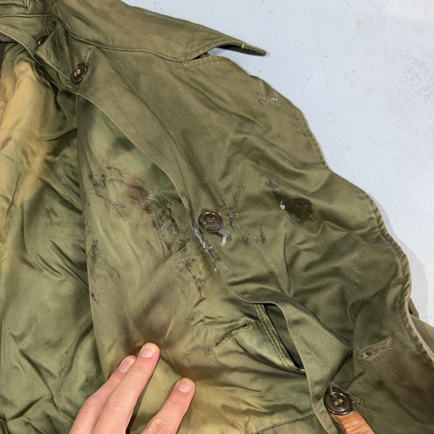 1950 US Army OD-7 Overcoat Cotton No Liner Korean War Trench Coat Belted OG 107