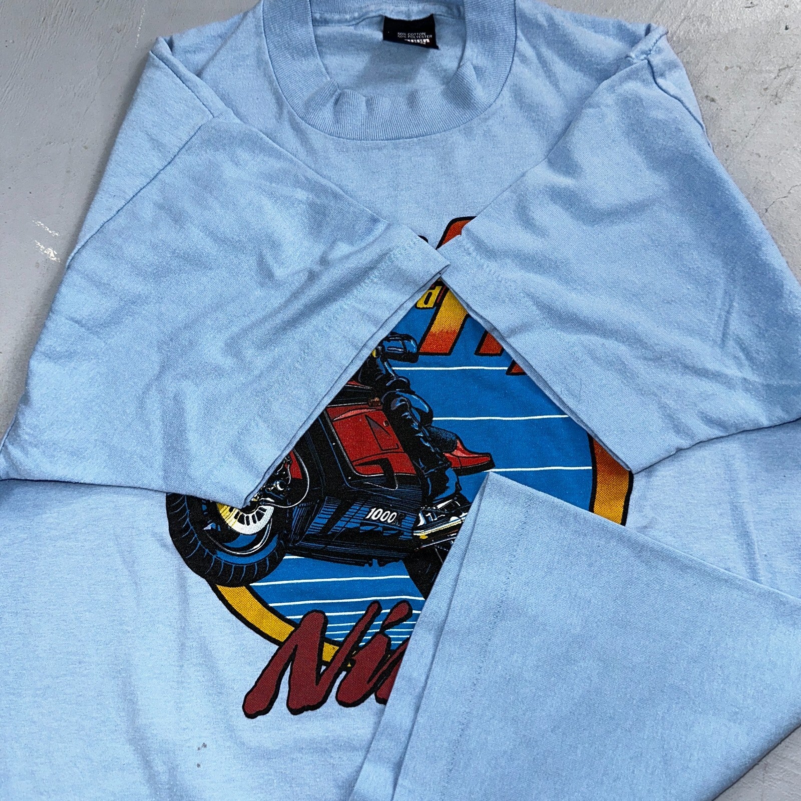 Motorcycle Ninja 80s VTG T Shirt Single Stitch Take Off Fly Movie Promo Graphic