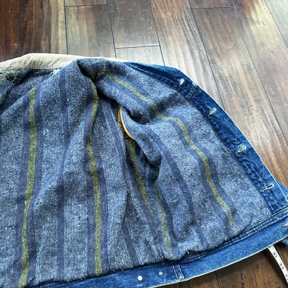 VTG Lee Storm Rider Blue Denim Blanket Lined Jacket Sz L Regular Wool USA MADE