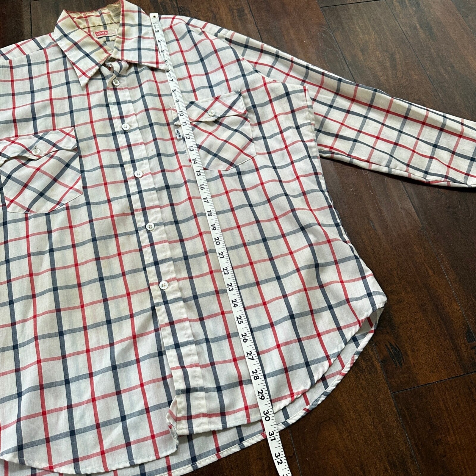 Vintage Levis Shirt Mens XL Red Blue Plaid Button Up White Tab 80s 90s 1980s
