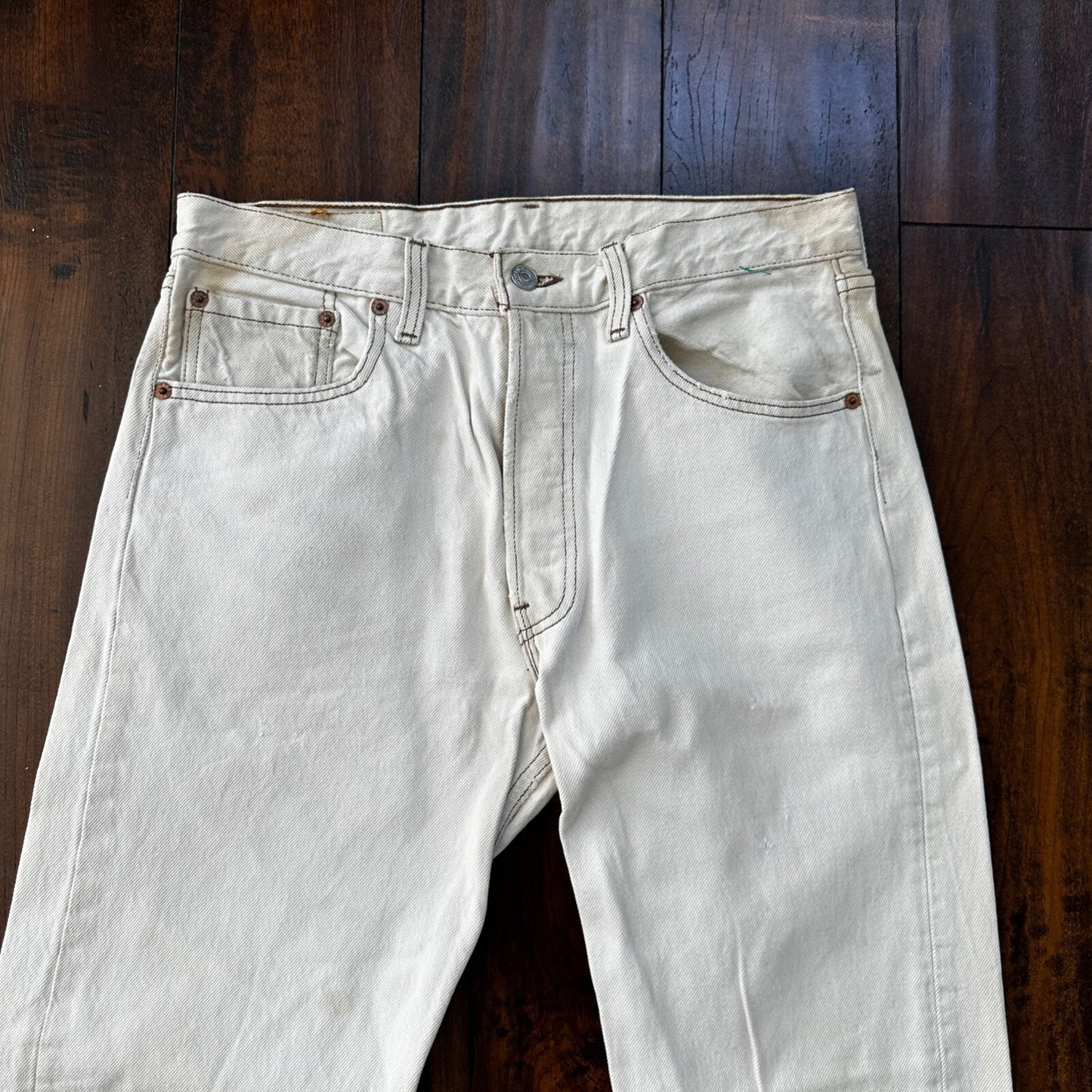 VTG 90s Levis 501 Button Fly 32x32 USA Tag Jeans Straight Wash White Act 30x31