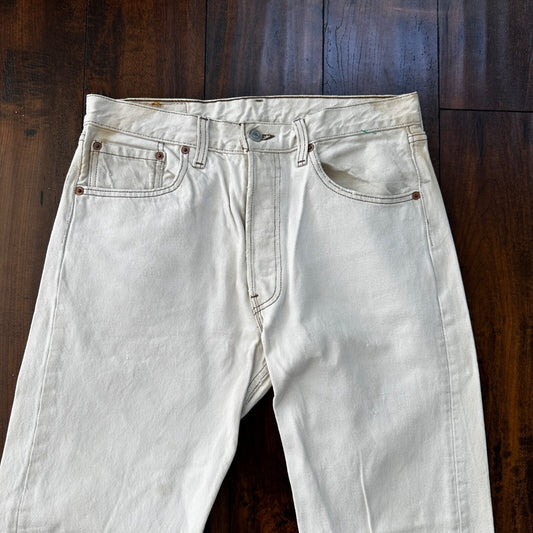 VTG 90s Levis 501 Button Fly 32x32 USA Tag Jeans Straight Wash White Act 30x31