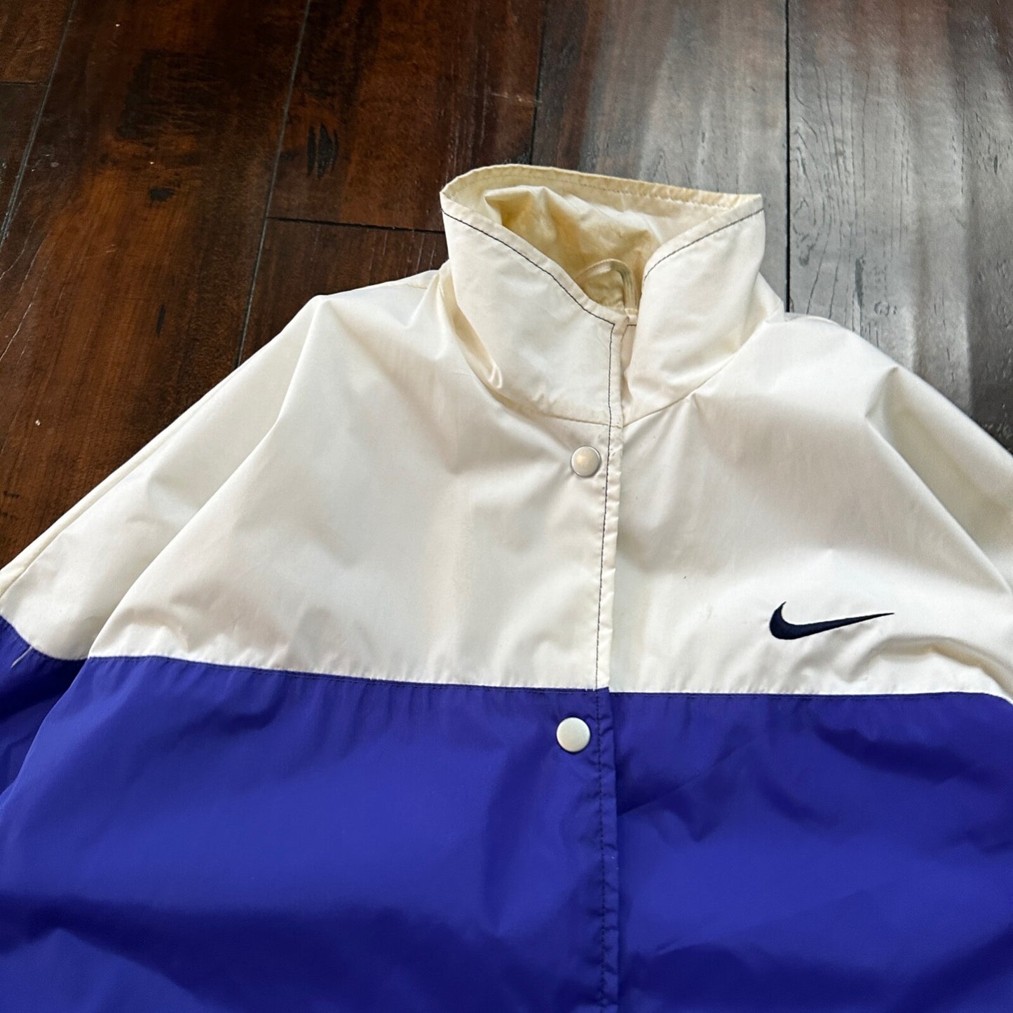 VTG Nike Jacket Mens M Windbreaker Colorblock Purple Black Big Swoosh Logo 90s