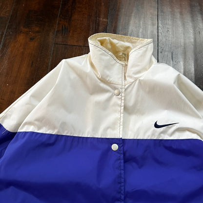 VTG Nike Jacket Mens M Windbreaker Colorblock Purple Black Big Swoosh Logo 90s