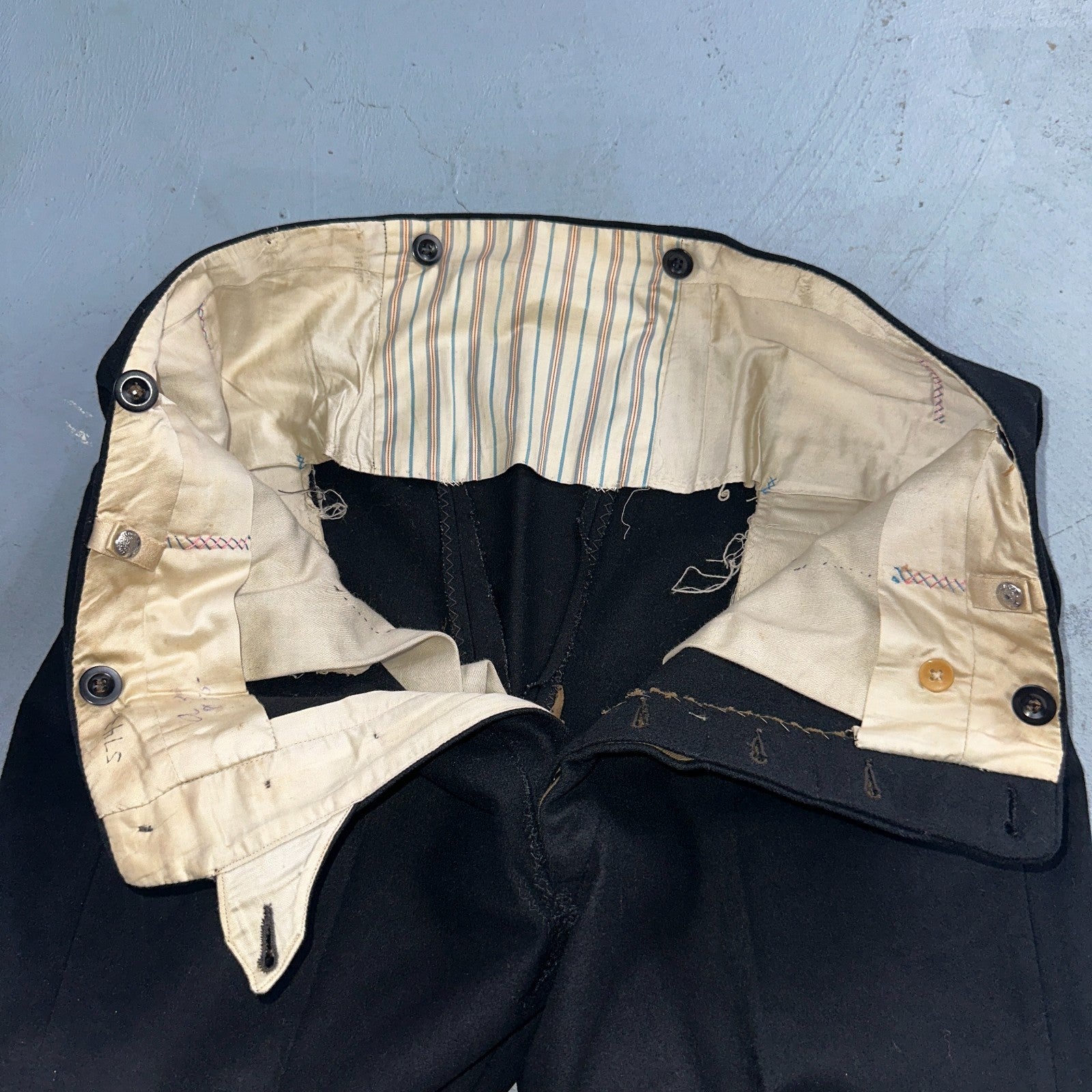 Antique 3 Pc Edwardian Morning Suit Black Wool Frock Coat Vest Pants 1890s 1900s