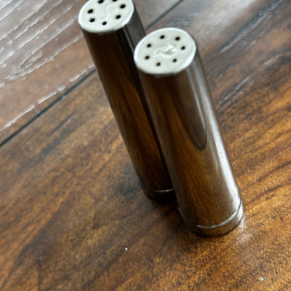 Vintage Modern MCM Silver Tone Chrome Bullet Shaped Salt & Pepper Shakers Eames