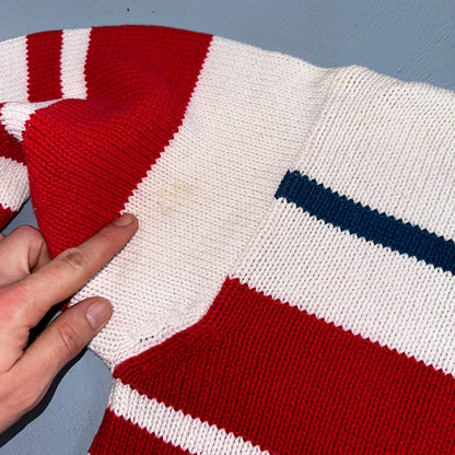 Izod VTG Sweater Mens L Striped Nautical Fisherman Yacht Club 80s 90s Geometric