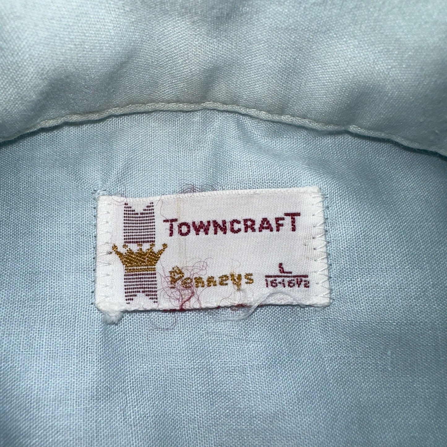 Vtg 50s 60s Penneys Towncraft Loop Collar Shirt Mens L Blue Simple Light Camp