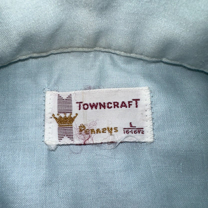 Vtg 50s 60s Penneys Towncraft Loop Collar Shirt Mens L Blue Simple Light Camp